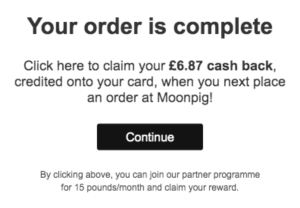 Offer to claim cashback by joining a partner programme that costs £15 per month