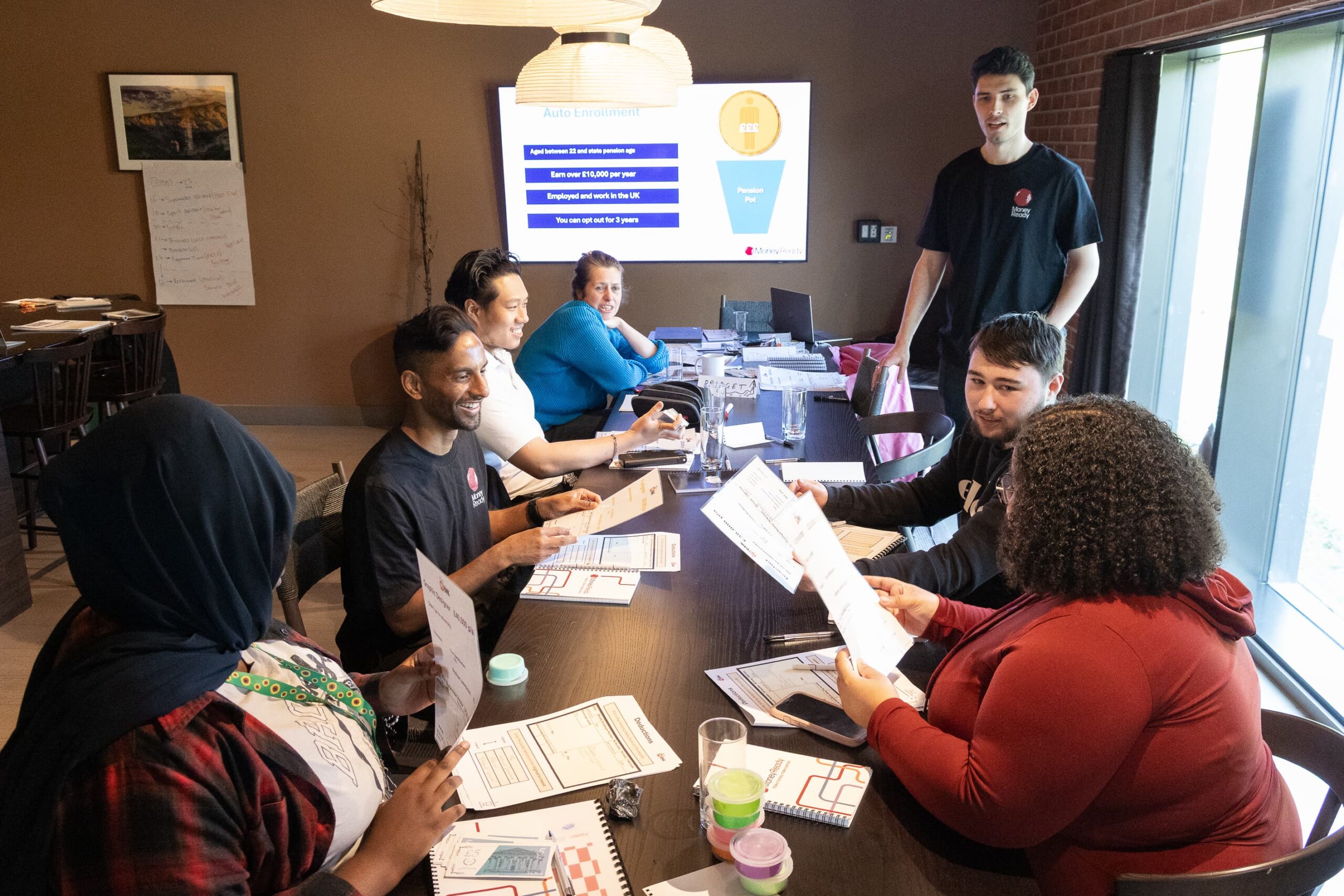 Young people at a Money Ready session attended by broadcaster Bobby Seagull.