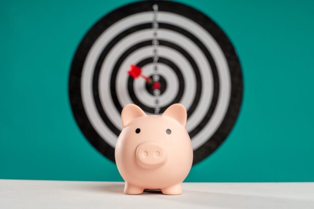 Image of a piggy bank in front of a dart board