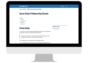 Computer showing Sure Start Maternity Grant webpage