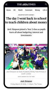 Screenshot of The Times article: The day I went back to school to teach children about money